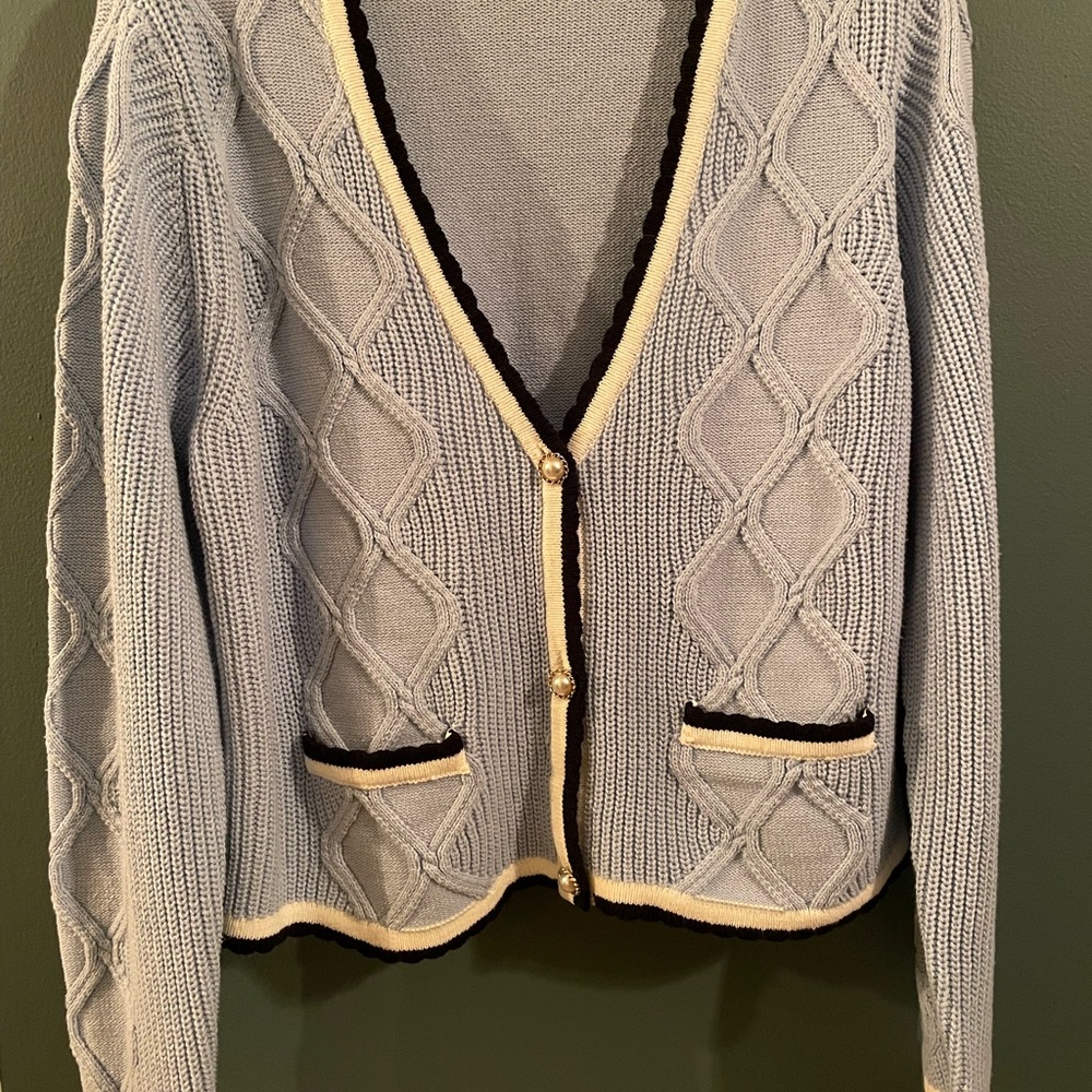 NWOT New York & Co. Light Blue Cardigan Cable Knit Size L